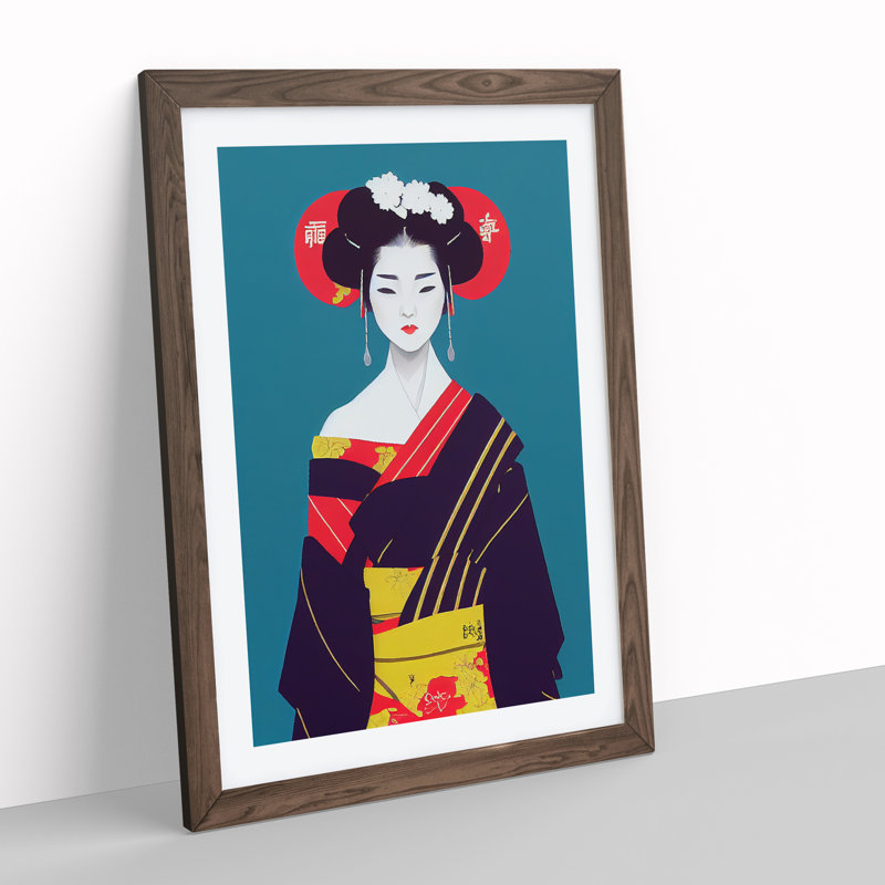 Beautiful Geisha - Framed Print, 34cm H x 25cm W x 2cm D, Brown Framed
