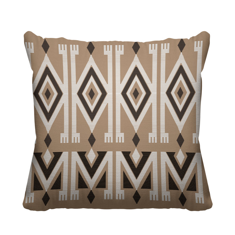 Coussin décoratif intérieur / extérieur Akin Abstract Tribal, Beige, L 17 po x H 17 po