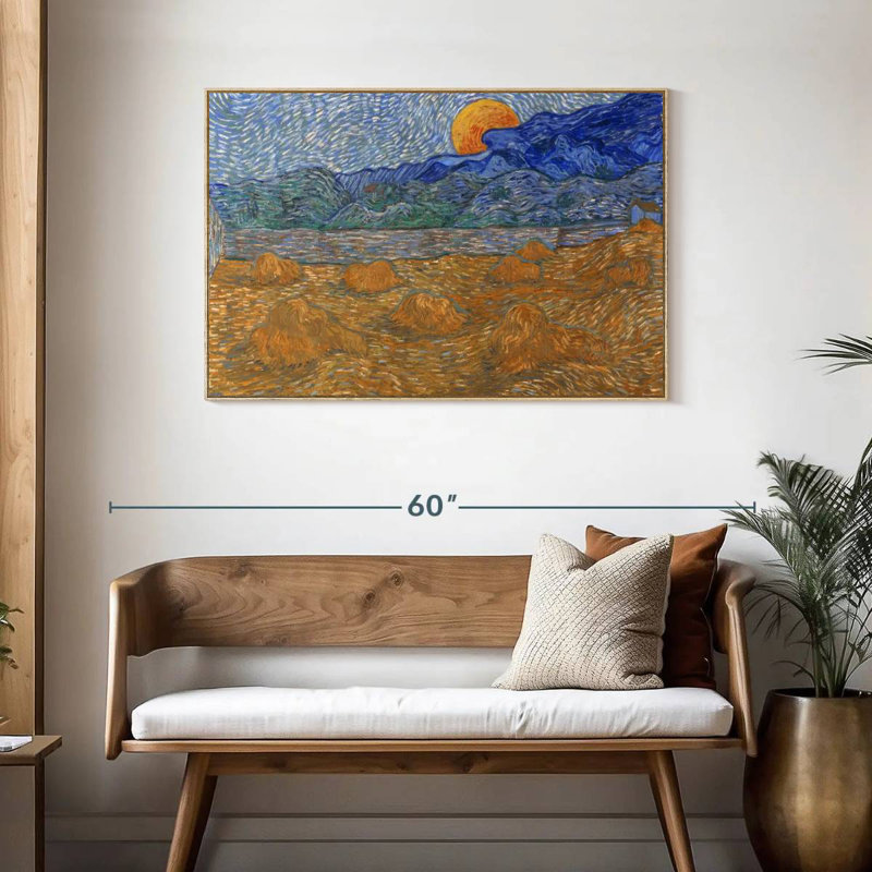 Gerbes de blé et lune montante, Cadre flottant en bois naturel, 43 po x 29 po