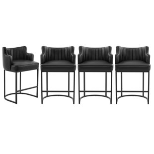 26.4'' PU Upholstered Bar Counter Stool With Metal Frame(Set Of 4)