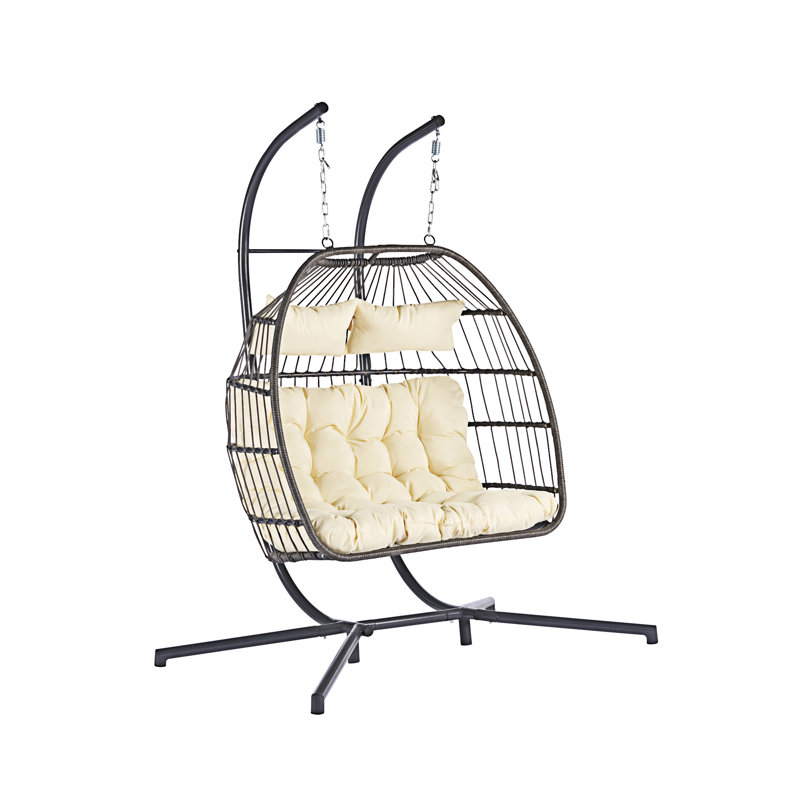 Chaise suspendue en rotin pour 2 personnes, Beige