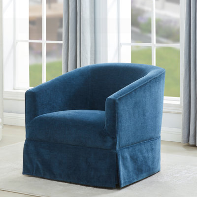 Earl Caper Skirted Swivel Chair with 360-Degree Rotation, Comfortable Barrel Back, and Durable Polyester Upholstery for Modern Living Spaces.