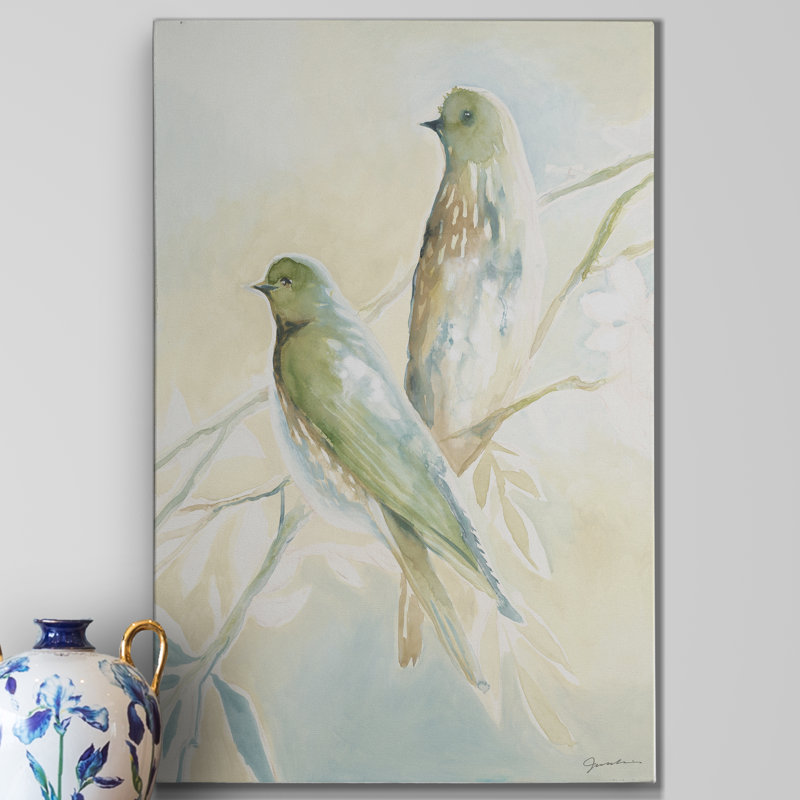 « love oiseaux », peinture sur toile tendue, H 18 po x l 12 po x P 1 po