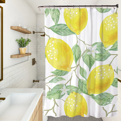 Rideau de douche simple à motif floral et crochets Gassaway