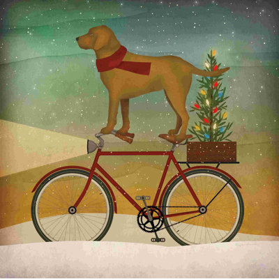 «Yellow Lab On Bike Christmas» par Ryan Fowler - peinture sur toile tendue
