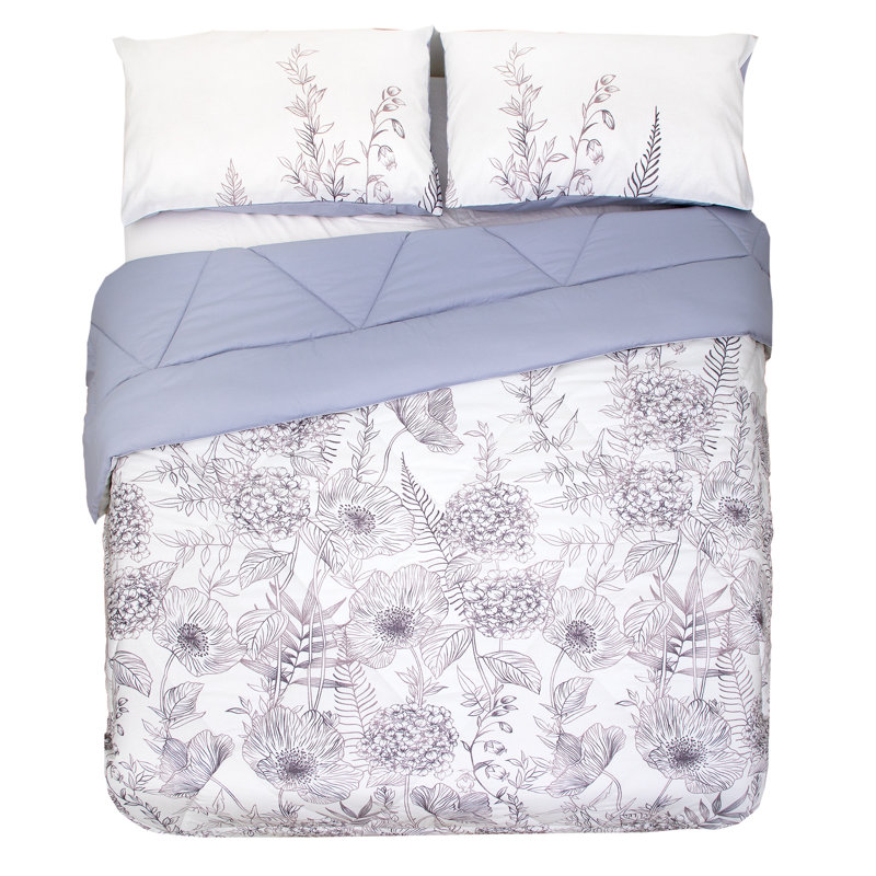 Ensemble d'édredon en microfibre réversible à motif floral Botanica, Très grand lit
