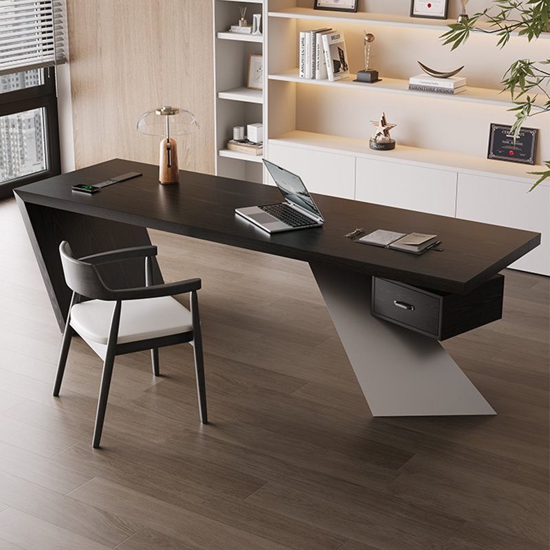 Bureau d'écriture rectangulaire en bois massif noir avec 1 tiroir, bureau d'ordinateur, H 29,53 po x l 94,49 po x P 31,5 po