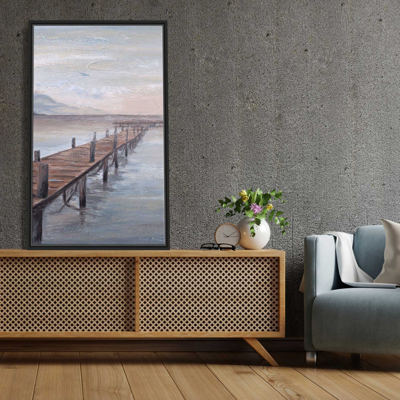 Calm Placid Lake - Peinture, L 39,5 po x H 63,5 po, Encadrement argenté