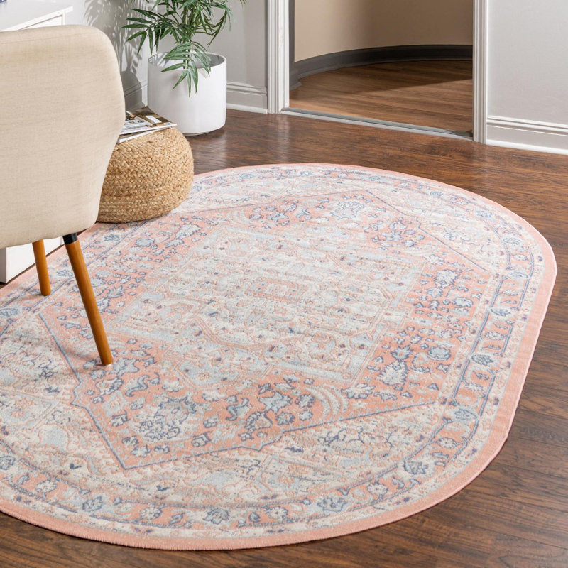 Tapis oriental rose poudré Leea, Ovale 5 pi x 8 pi