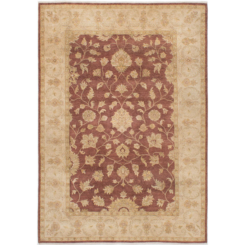 Tapis crème en laine noué à la main de conception unique 6 pi 5 po x 9 pi 3 po Pujol