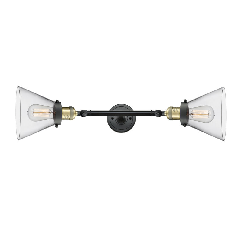 Cone 2 Light Bath Vanity Light, Black Antique Brass, Clear, 60 Watt Vintage Incandescent Bulb