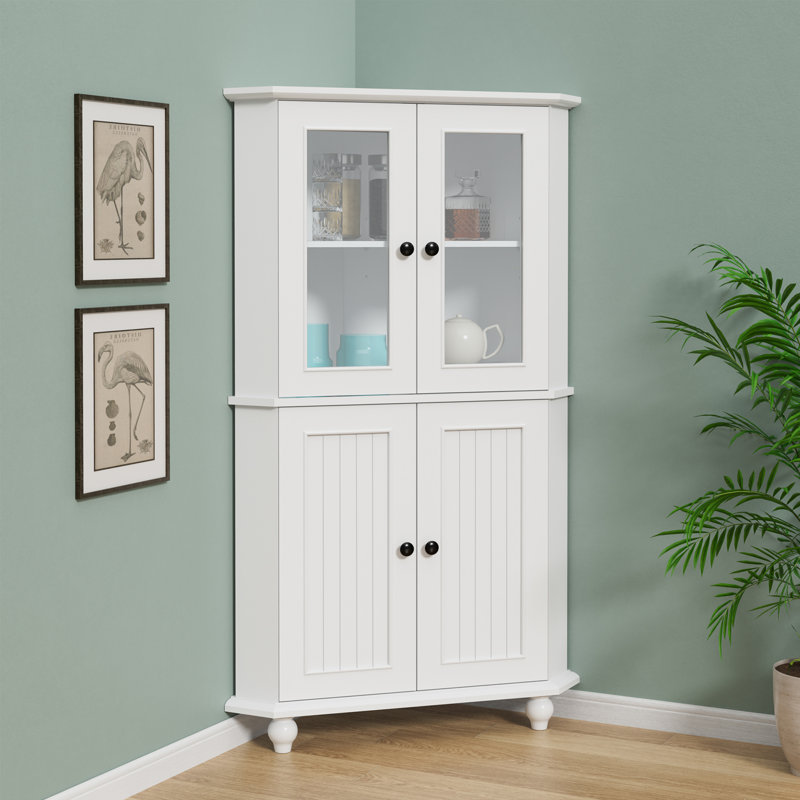 53.1''h Accent Cabinet, Corner Cabinet With Glass Door, White