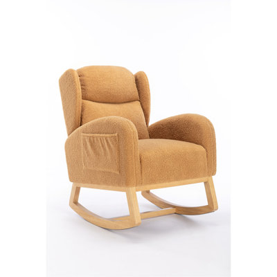 Teddy Fabric Rocking Chair with Packet Wood Legs, for Relaxation and Timeless Design