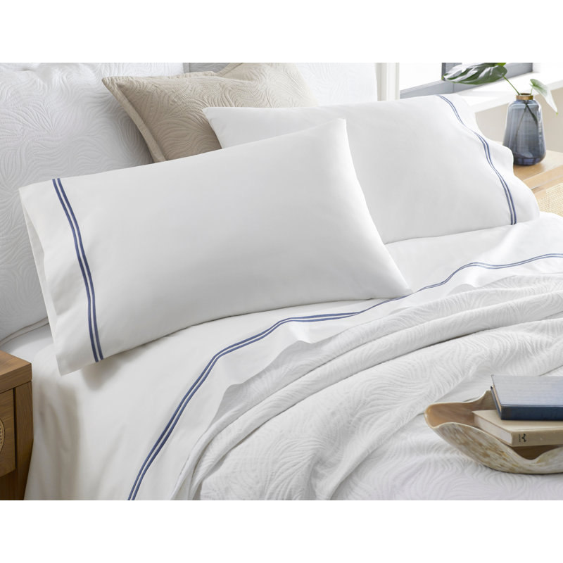 Taies d'oreiller «Last Mango» - Double bordure | Percale de coton 200TC, Blanc / Bleu marine, Taie d’oreiller standard