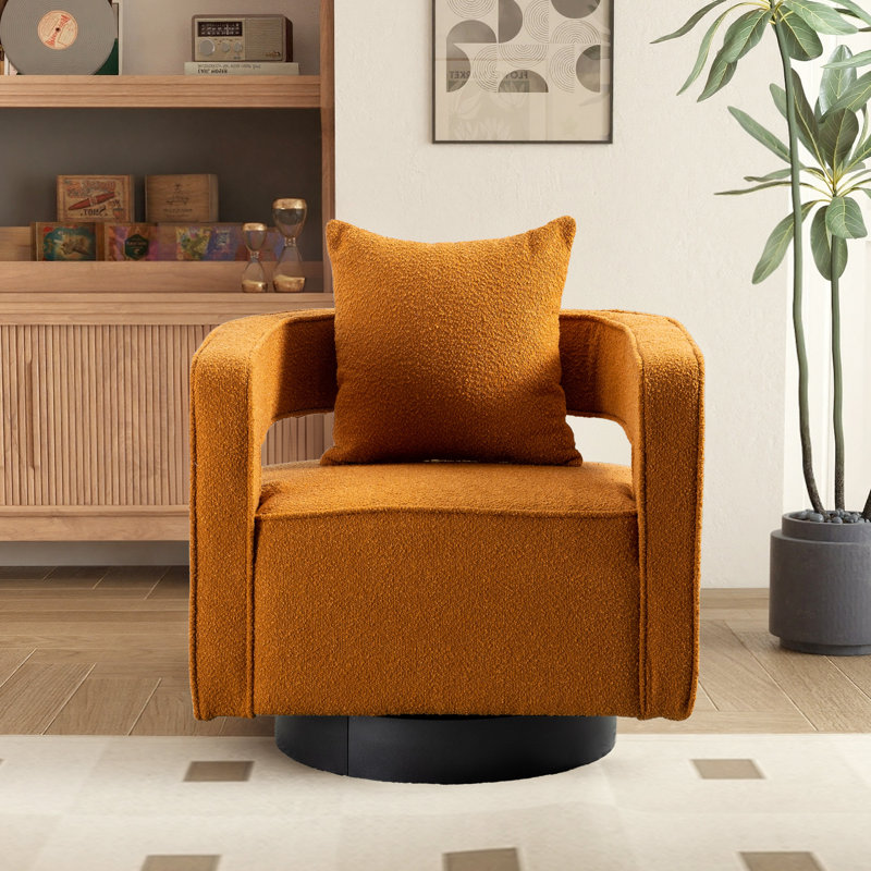 Fauteuil demi-tonneau moderne pivotant avec dossier ouvert, Bouclé caramel