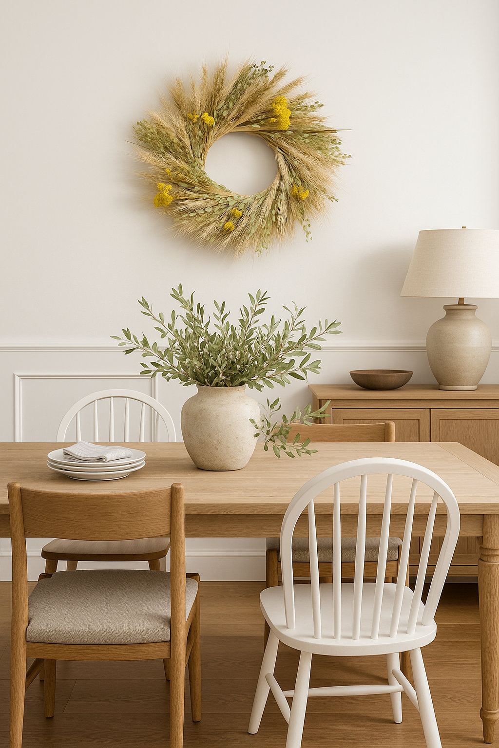 30" Handcrafted Wheat Yarrow Wreath, 22" W x 22" H x 5" D