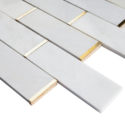 Natural Bianco 2" x 6" Marble Brick Joint Mosaic Wall Tile