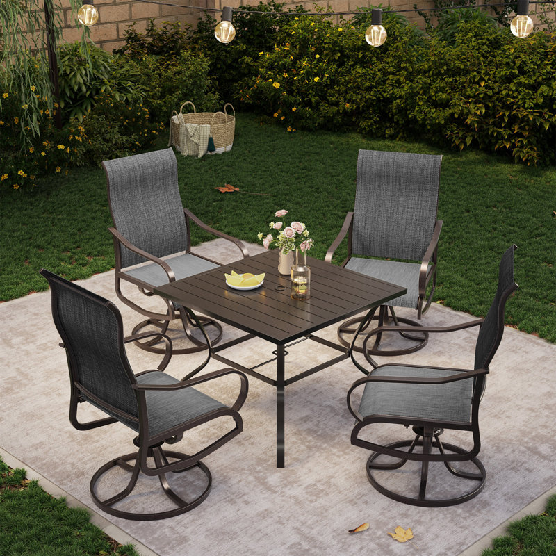 Bhairavi 6-Person Patio Dining Set with Swivel Chairs, Gray, 7 Pieces: Table, 6 Chairs