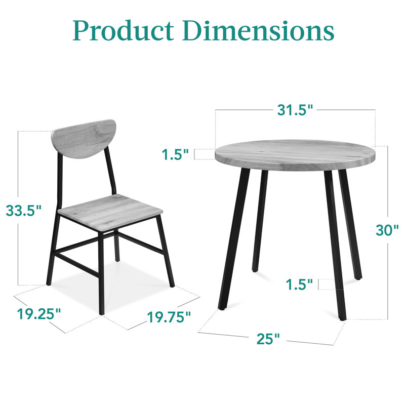 3-Piece Brown Engineered Wood Round Dining Set with Metal Legs