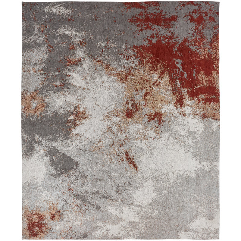 Seren Cotton Area Rug in Gray/Red/Peachy Pink, Rectangle 5'6" x 8'6"
