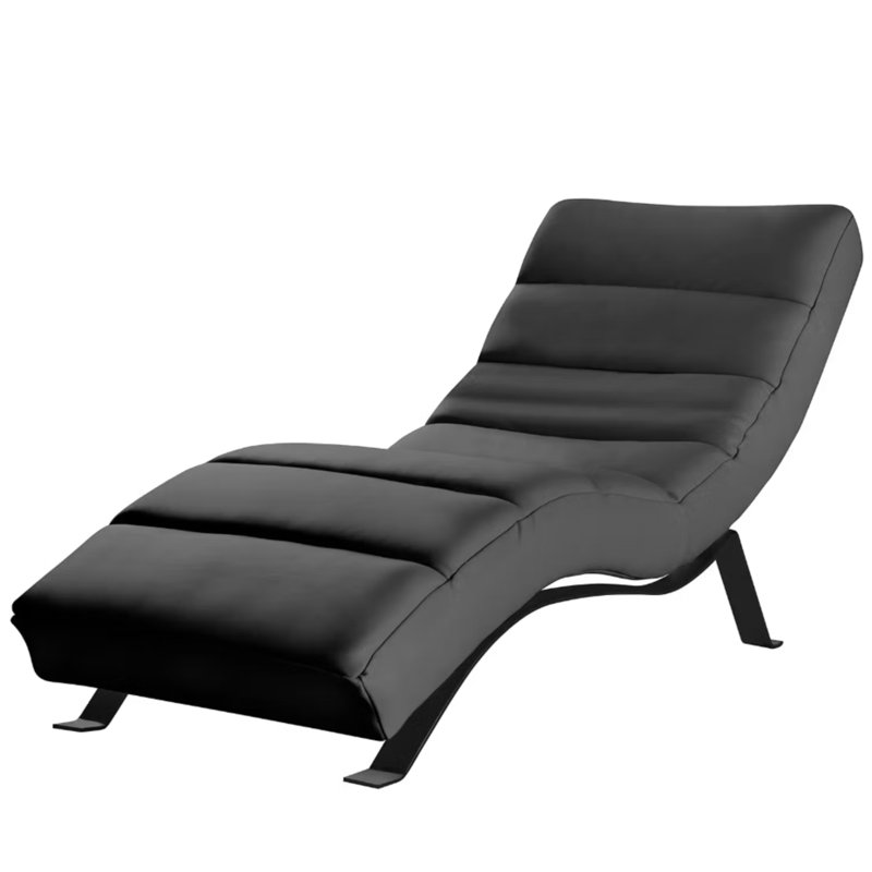 Crosby Upholstered Leather-look Fabric Chaise Lounge with Adjustable Backrest, Black, Steel Grey