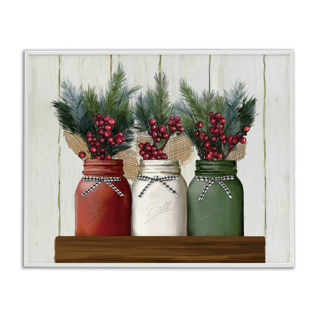 Festive Holiday Jars Christmas Berry Bouquets by Ziwei Li - Graphic Art Print The Holiday Aisle® Frame