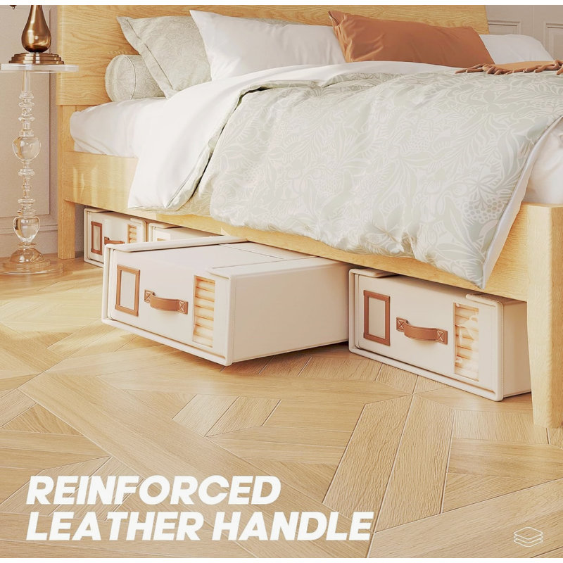 Bed Sheet Organizers And Storage(Cal King Size) With Leather Handles, Beige