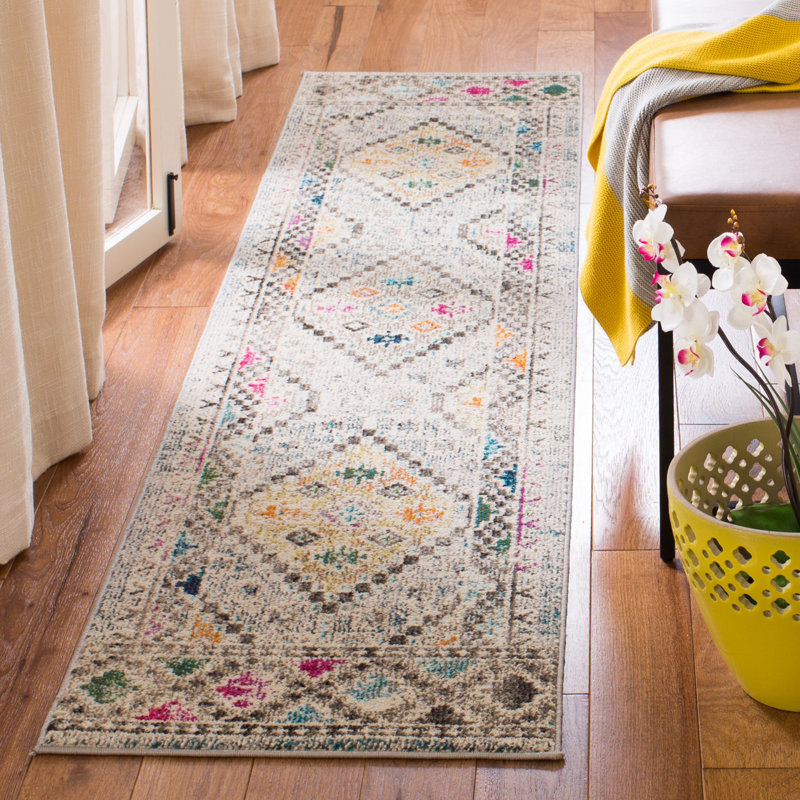 Tapis gris / jaune / bleu Felty Southwestern, Tapis de couloir 2 pi x 8 pi