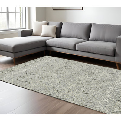 Tapis crocheté à la main 9 po x 13 po ivoire et noir en laine Argyle
