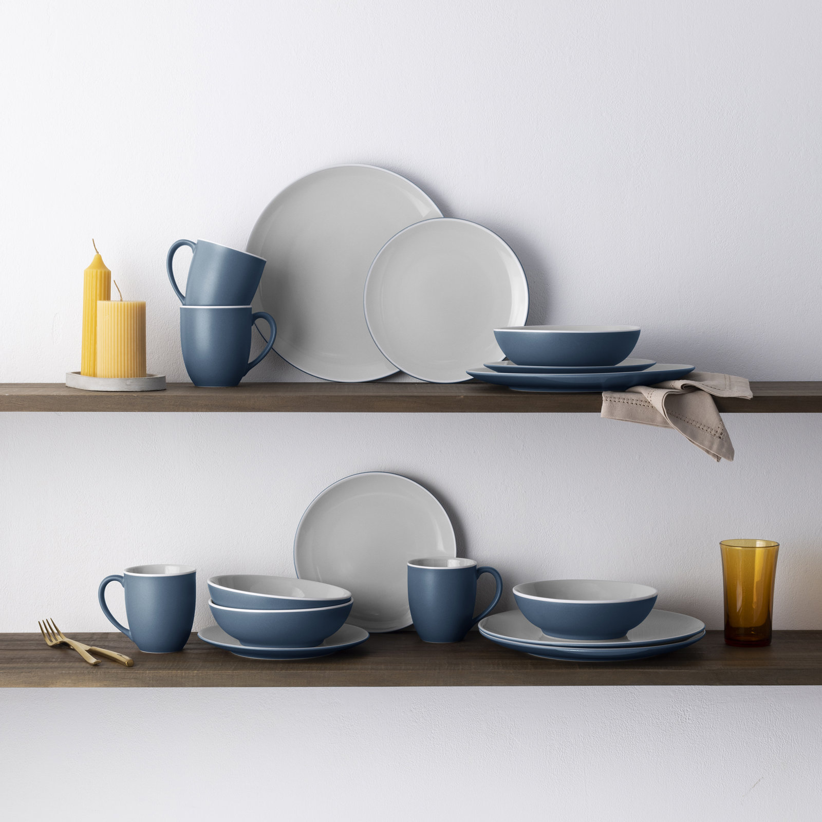 Noritake ColorTrio Coupe 16-Piece Dinnerware Set, Service for 4, Blue