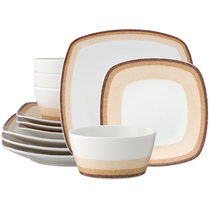 Noritake Colorscapes Layers Square 12-Piece Dinnerware Set, Service for 4, Desert