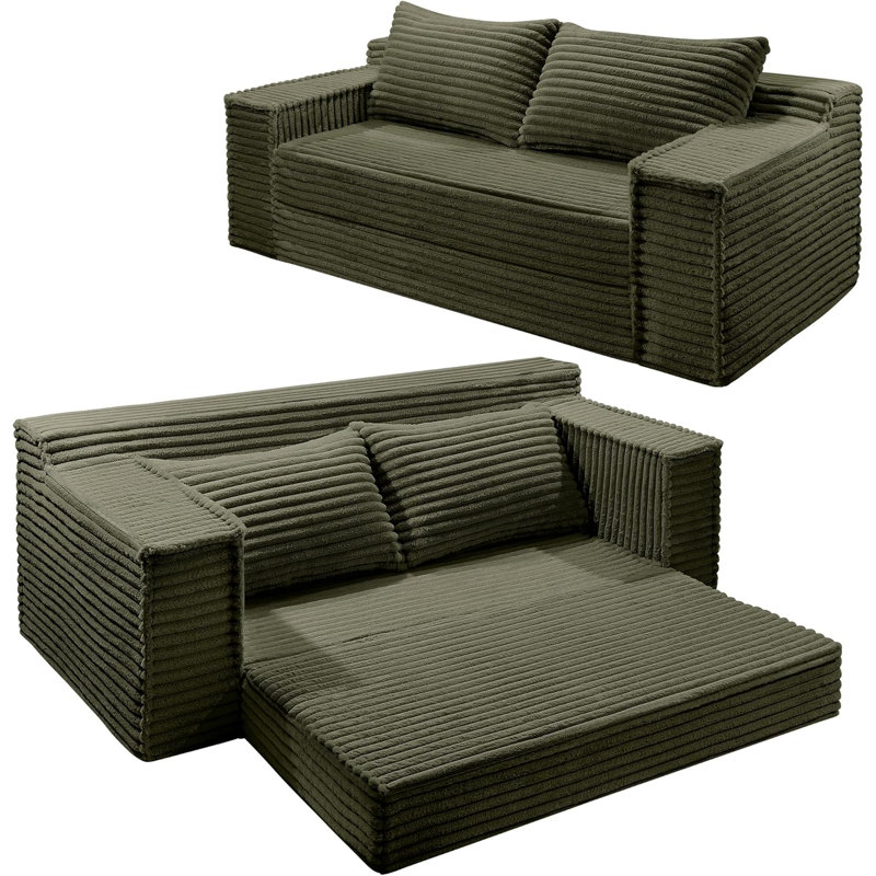 Canapé-lit convertible de 75 po, canapé futon désossé avec 2 coussins, causeuse pliante, vert, Vert