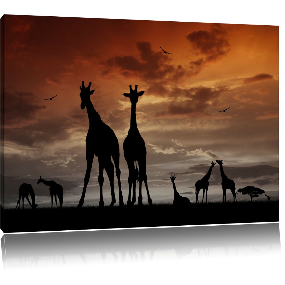 Leinwandbild Afrika Giraffen im Sonnenuntergang