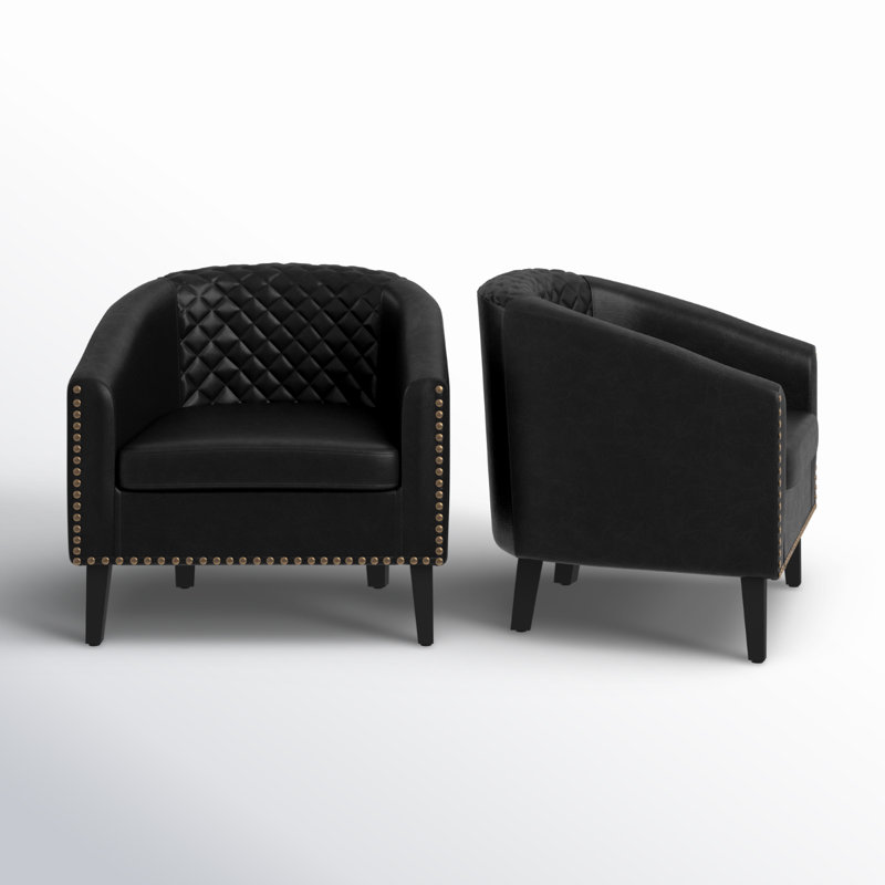 Boney 2- Piece 29" Wide Tufted Faux Leather Barrel Club Chair