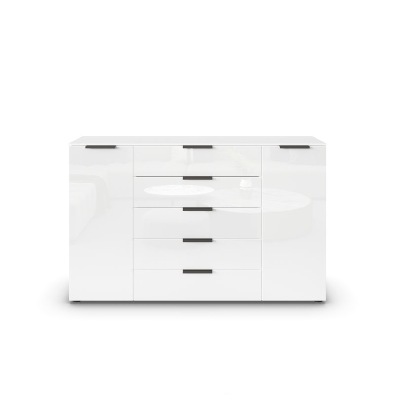 Flipp 5 - Drawer Chest of Drawers, Alpine White/White Glass/Graphite