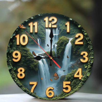 Waterfall Butterfly Nature Wall Clock