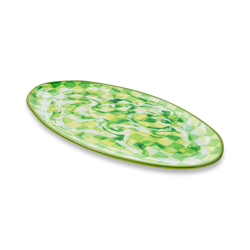 Green Marble Check Melamine Oval Platter
