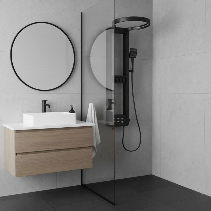 Panneau de douche de luxe avec tête ronde noir mat - Zm8117-b
