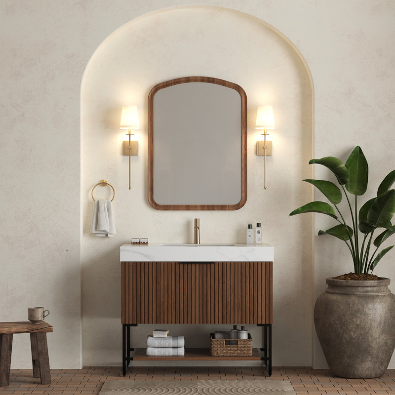 Meuble-lavabo autoportant de 36 po avec lavabo sous-comptoir en céramique noyer foncé, pré-assemblé, tiroir à fermeture en douceur et tablette ouverte