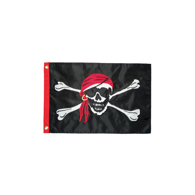 Drapeau Jolly Roger Luster 12 x 18, Rouge / Noir / Blanc