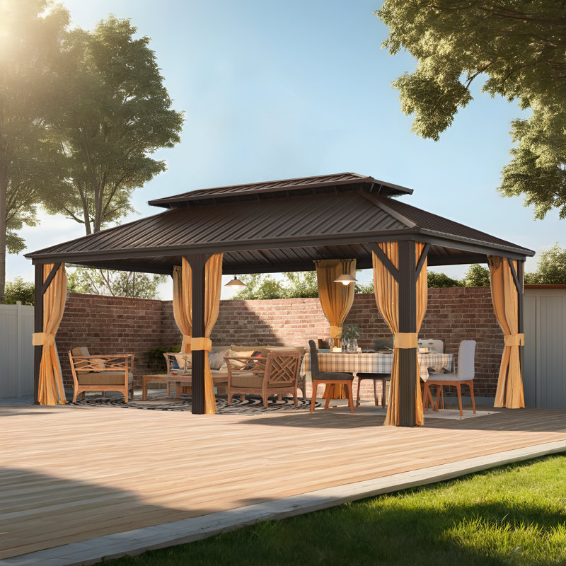 12 Ft. W X 20 Ft. D Aluminum Patio Gazebo, Hardtop Gazebo With Galvanized Steel Roof