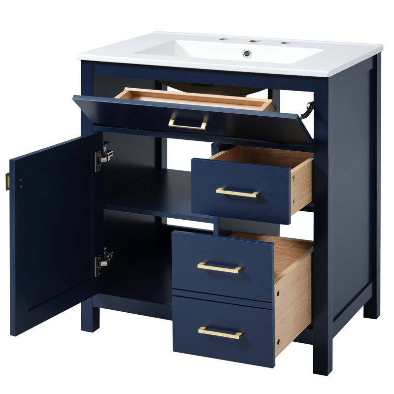 Meuble-lavabo de 30 pouces avec lavabo en céramique, Bleu