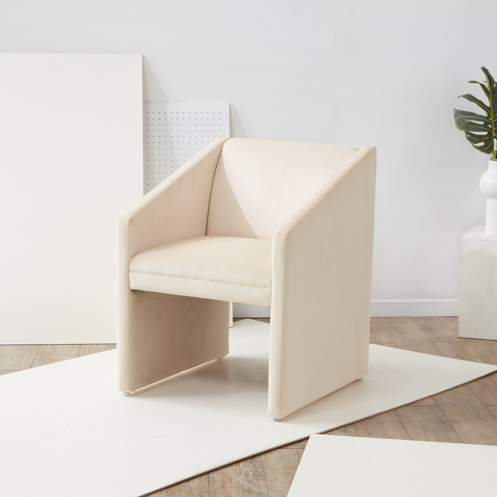 Dimeo Pine Armchair, Cream Velvet