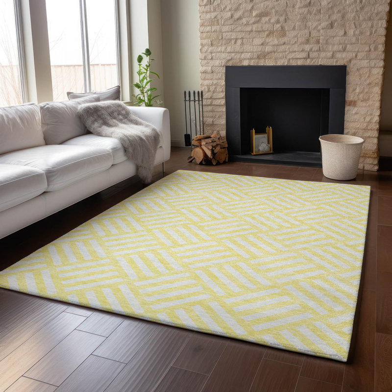 Premium Machine Washable Cerrito Yellow Rug, Rectangle 9' x 12'