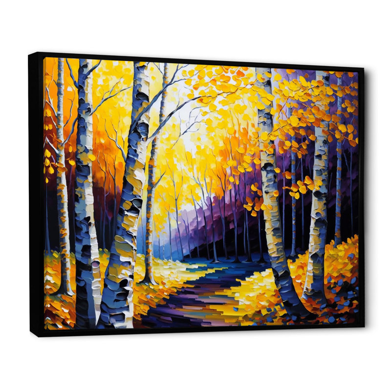 Golden Birch Woods II - reproduction sur toile, H 24 po x l 32 po x P 1 po, Cadre flottant noir