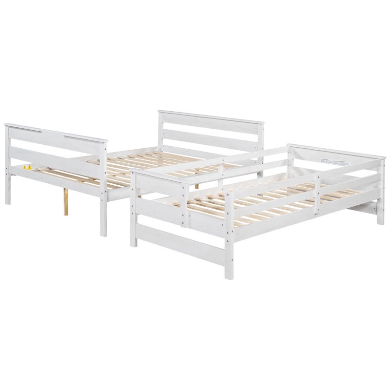 Wood Twin XL over Queen Bunk Bed with Ladder, White