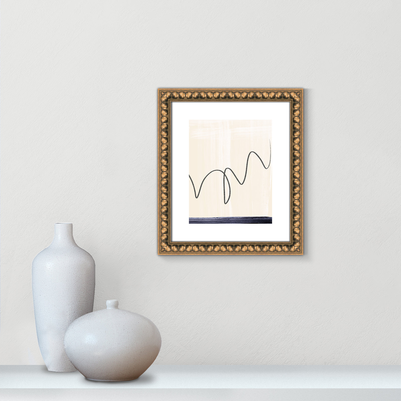 Tigerlily "Departured II" Painting, Gold Bead Framed Paper, 16" H x 14" W x 1.13" D