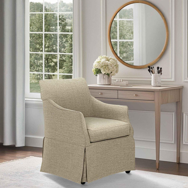 Chaise avec accoudoirs rembourrée avec roulettes cachées Modern, Beige