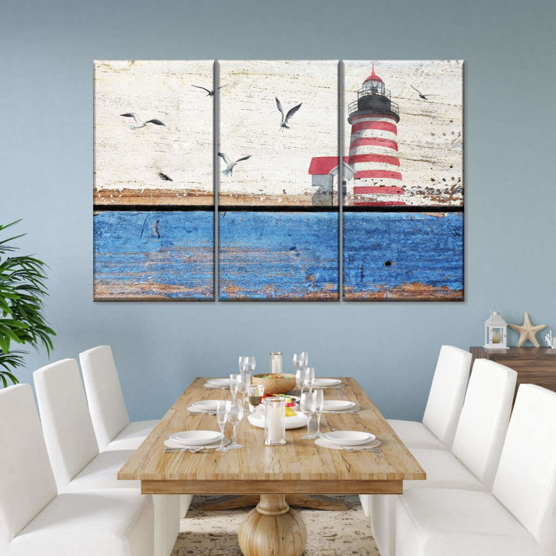 Ensemble de 3 pièces phare classique sur toile, H 24 po x l 38 po x P 1,25 po