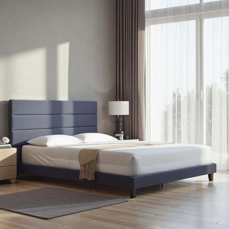 Lit plateforme tapissier Nestl, Bleu marine, Grand